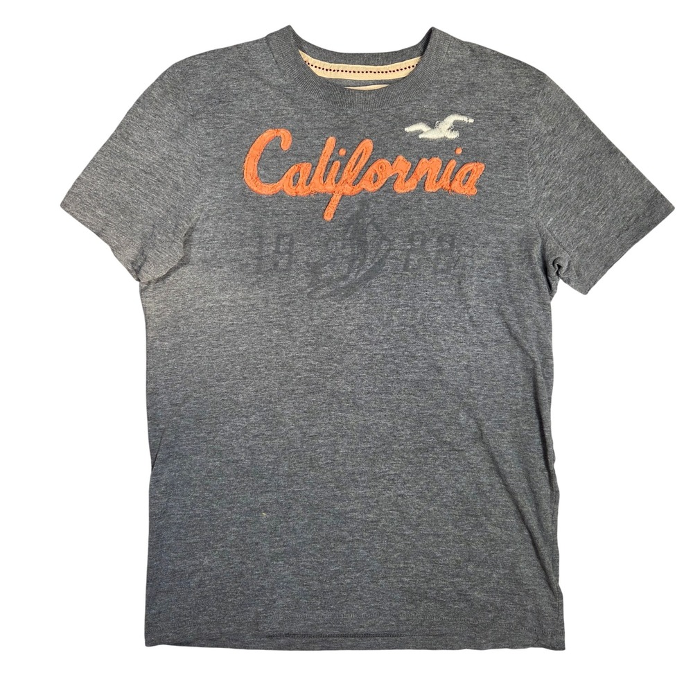Hollister Mens California Graphic Tee Y2k Gray 2000s Short Sleeve Shirt Small